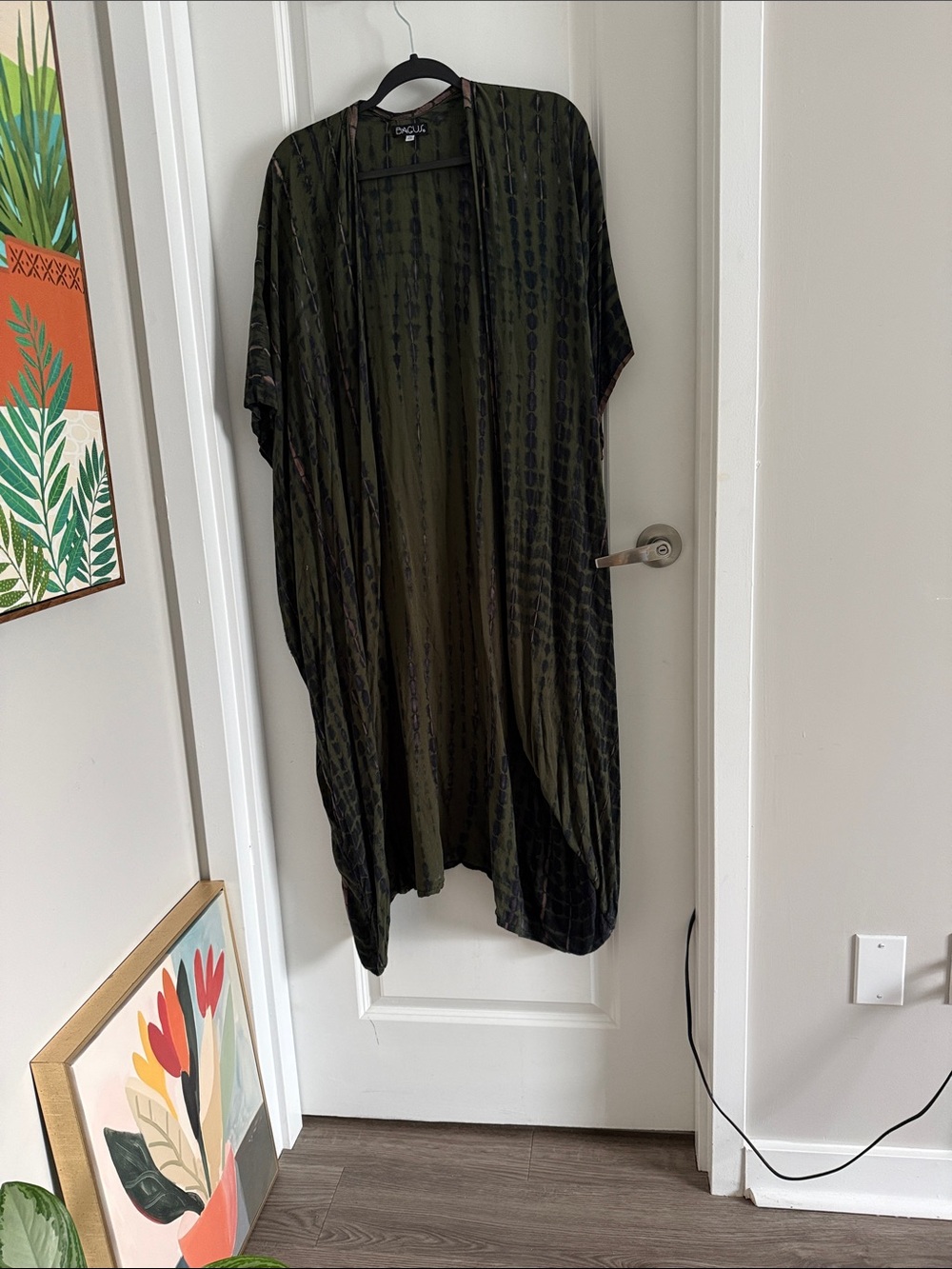 BAGUS Olive Green Open-Front Draped Kimono